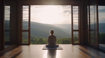 Woman Sitting in Meditation at a Meditation Retreat image